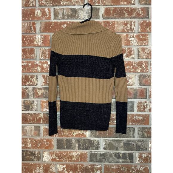 Van Heusen Striped Cable Knit Cardigan XS Button Front Collared Preppy Neutral - Picture 2 of 5